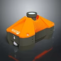SHAREME Orange And Gray Portable Electronic Appliance With Top Circular Component And Pleated Design
