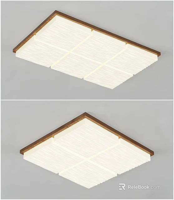 Square Wooden Frame Ceiling Light with White Lampshade Modern Minimalist Design for Home Interior Lighting 3d model 