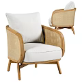 Modern Minimalist Single Sofa With Wicker Backrest Wooden Frame And White Cushion