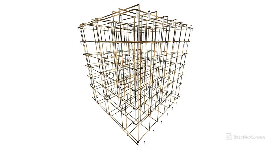 Industrial Iron Art Cubic Framework With Metal Rods And Sturdy Structure Design 3d model 