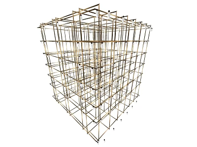 Industrial Iron Art Cubic Framework With Metal Rods And Sturdy Structure Design 3d model