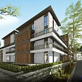 Modern Multi storey Townhouse With Wood And Stone Facade Greenery And Pathway