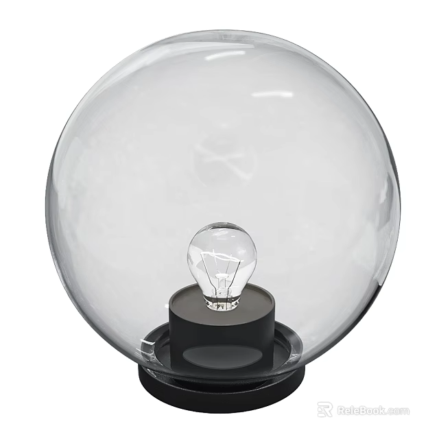 Modern Outdoor Light Featuring Transparent Globe Design With Inner Bulb On Black Base 3d model