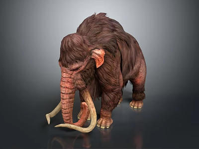 Woolly Mammoth With Long Curved Tusks And Thick Brown Furry Coat 3d model