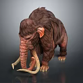 Woolly Mammoth With Long Curved Tusks And Thick Brown Furry Coat