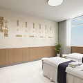 Relaxation Room Interior With Massage Beds Wooden Walls Round Mirror And Green Plants