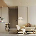 Modern Dining Living Room Interior With Open Design Island Counter And Bar Stools