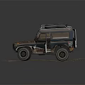 Vintage Off-road Vehicle with Muddy Exterior Shark Teeth Decal and Roof Rack Luggage
