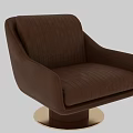 Brown Leather Single Sofa With Vertical Stripes And Swivel Gold Base 3d model