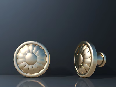 Golden Round Metal Handles With Intricate Floral Pattern And Shiny Surface 3d model