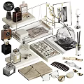 Elegant Luxury Decorative Ornament Set with Perfume Bottles Trays Combs Watches and Glass Vase