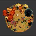 Vibrant Fairy Tale Forest Scene With Colorful Trees Mushroom Decorations Little Figures Tables And Chairs