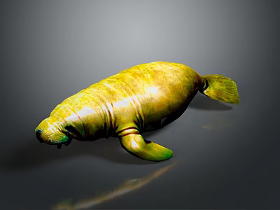 Glossy Yellow Manatee 3D Render With Shiny Surface And Gray Background 3d model