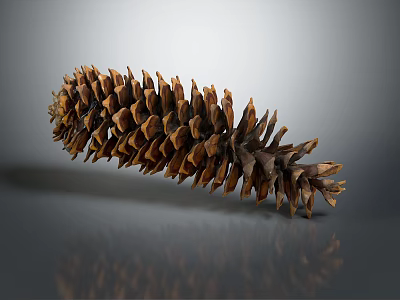 Natural Brown Pine Cone With Detailed Texture On Gray Background And Reflection 3d model