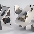 Modern Home Office Desk and Chair Set with Computer Lamp Notebook Globe and Stools