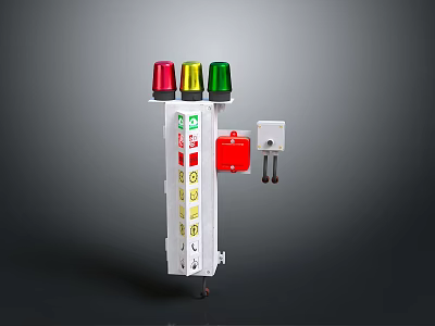 Industrial Signal Light Control Panel With Red Yellow Green Lamps Buttons And Indicators 3d model