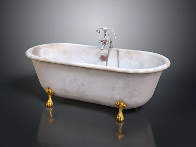 Elegant Marble Bathtub Interior With Golden Feet And Silver Faucet 3d model