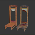 Two Wooden Frame Structures With Seat Platforms Featuring White And Red Stains