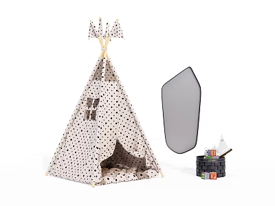 Cute Kids Teepee Tent with Polka Dot Design Mirror Building Blocks and Book 3d model