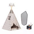 Cute Kids Teepee Tent with Polka Dot Design Mirror Building Blocks and Book