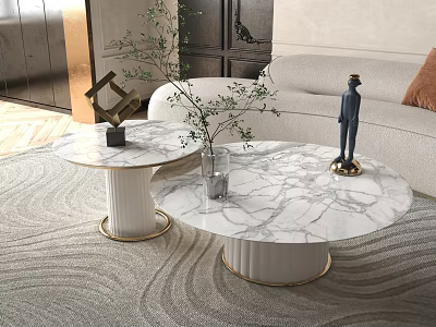 Elegant Modern Coffee Tables With Marble Top And Gold Base In Living Room 3d model