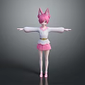 Game And Movie Character With Pink Cat Ears Pink Hair White Top And Pink Skirt