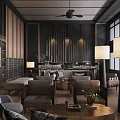 Modern Upscale Sales Office Lounge Space With Cozy Seating Sets And Warm Wood Interior Design