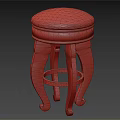 Elegant Wooden Stool with Red Cushion and Intricate Carved Legs