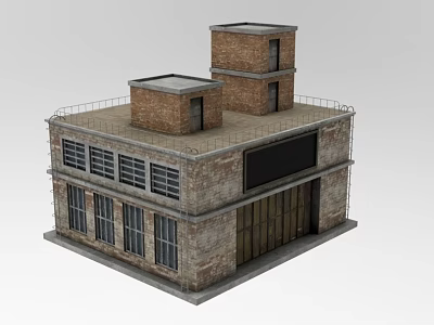 Industrial Style Building With Brick Walls Windows Large Doors And Roof Structures 3d model
