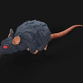 Low Poly Black Rat Character With Red Eyes And Brown Tail Paws