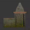 Vintage Stone Wall Lamp With Triangular Top Red Countertop And Mossy Base Design