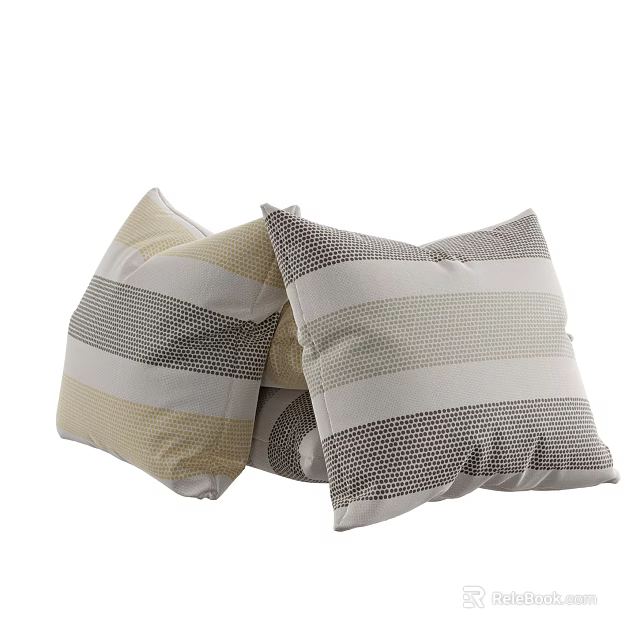 Decorative Striped Pillows With Geometric Patterns In Beige White Gray Tones 3d model 