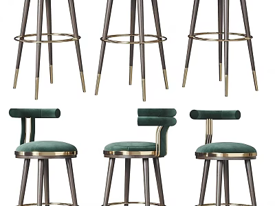 Modern High Back Bar Stools With Green Upholstered Seats And Metal Frame Design 3d model