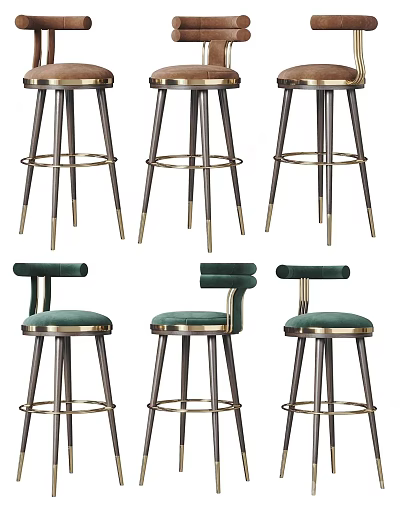 Modern High Back Bar Stools With Green Upholstered Seats And Metal Frame Design 3d model
