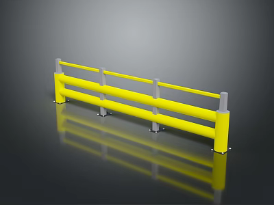Scenic Landscape With Yellow Guardrail And Reflective Surface On Dark Background 3d model