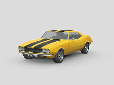 Yellow Classic Sports Car With Black Stripes And Two Door Design 3d model