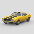 Yellow Classic Sports Car With Black Stripes And Two Door Design