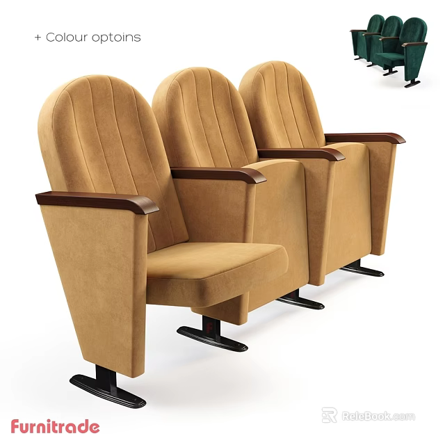 Three Beige Fabric Leisure Chairs With Wooden Armrests And Black Bases 3d model 