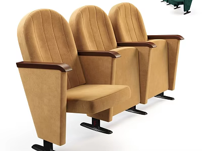 Three Beige Fabric Leisure Chairs With Wooden Armrests And Black Bases 3d model