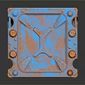 Rusted Blue And Orange Metal Industrial Container With Grilled Surface Design