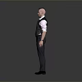 Man In Grey Vest White Shirt And Red Tie Standing Against Grey Background