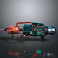 Futuristic Weapon with Orange Barrel Blue Body Mechanical Components and Red Indicator Lights