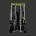 Yellow Industrial Forklift With Black Stripes Cab Shiny Metal Forks And Tires