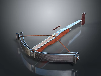 Medieval Crossbow Weapon Featuring Metal Frame Wooden Parts Bowstring And Trigger Mechanism 3d model