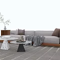 Modern Light Gray Sectional Sofa With Throw Pillows Coffee Tables And Striped Area Rug 3d model