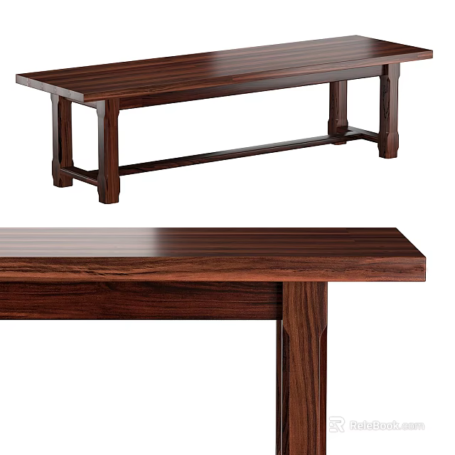 Solid Wood Long Dining Table With Natural Wood Grain And Sturdy Structure 3d model