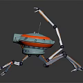 Vibrant Mechanical Robot With Round Red And Blue Body Antenna Red Eye And Mechanical Legs