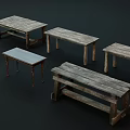 Assorted Vintage Wooden Tables with Various Distressed Finishes and Styles