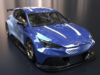 Blue Racing Car With Sporty Aerodynamic Body Design White Stripes And Black Wheels 3d model