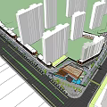 Urban Landscape Design With High Rise Buildings Green Belts And Rooftop Structure